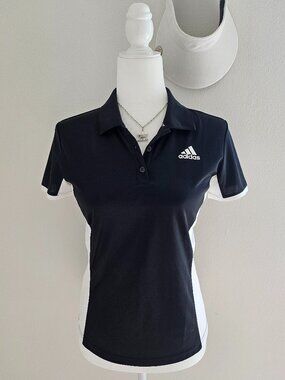 Adidas Tennis Climalite Polo Shirt Black White Performance Top Women’s S